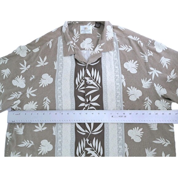 Hawaiian Shirt Men's 2XL Silk Tropical Island Brown Paradise Floral Tiki Party - Picture 5 of 6